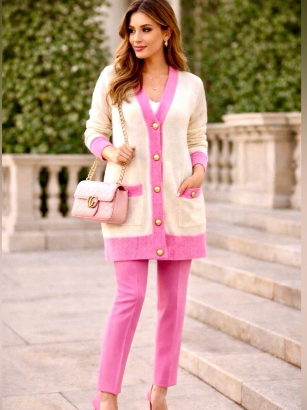 NEW Cashmere Charter Club XL cream-pink gold button preppy quiet luxury cardigan